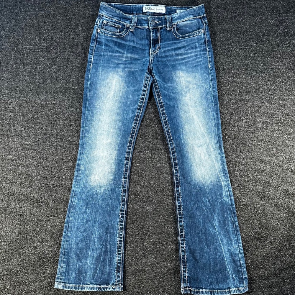 BKE Payton Bootcut Jeans Womens 29 Medium Wash Good Distressed Embroidered